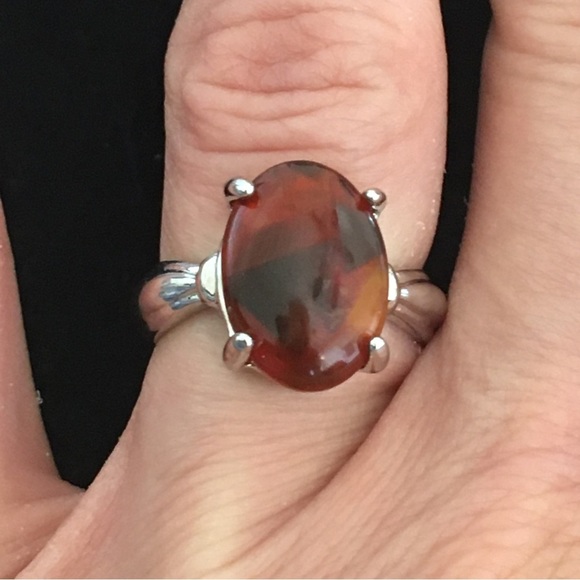 Brown Marble Style Oval Stone Fashion Ring - Picture 2 of 8